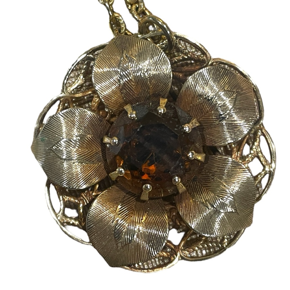 Floral Necklace with Large Rhinestone Center